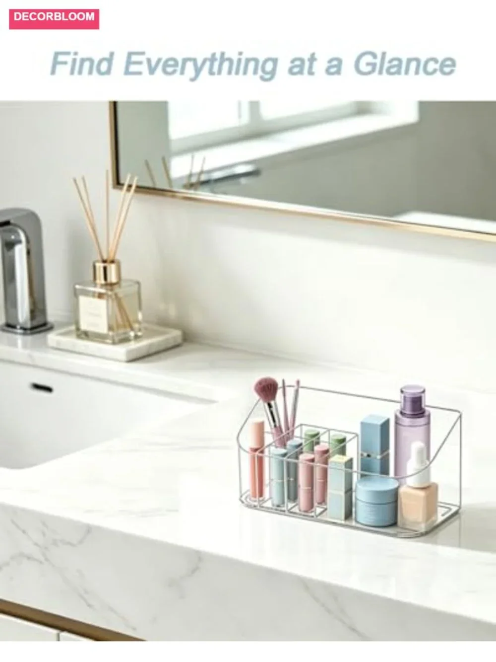 Crystal Clear Acrylic Makeup Tray Organizer with 9 Compartments